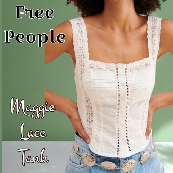 Free People Tops - FREE PEOPLE Maggie Lace Square Neck Sleeveless Button Front Tank